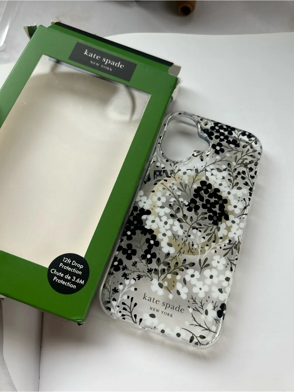 iPhone 16 Kate Spade Clear Floral iPhone Case with MagSafe Ring - Black & White